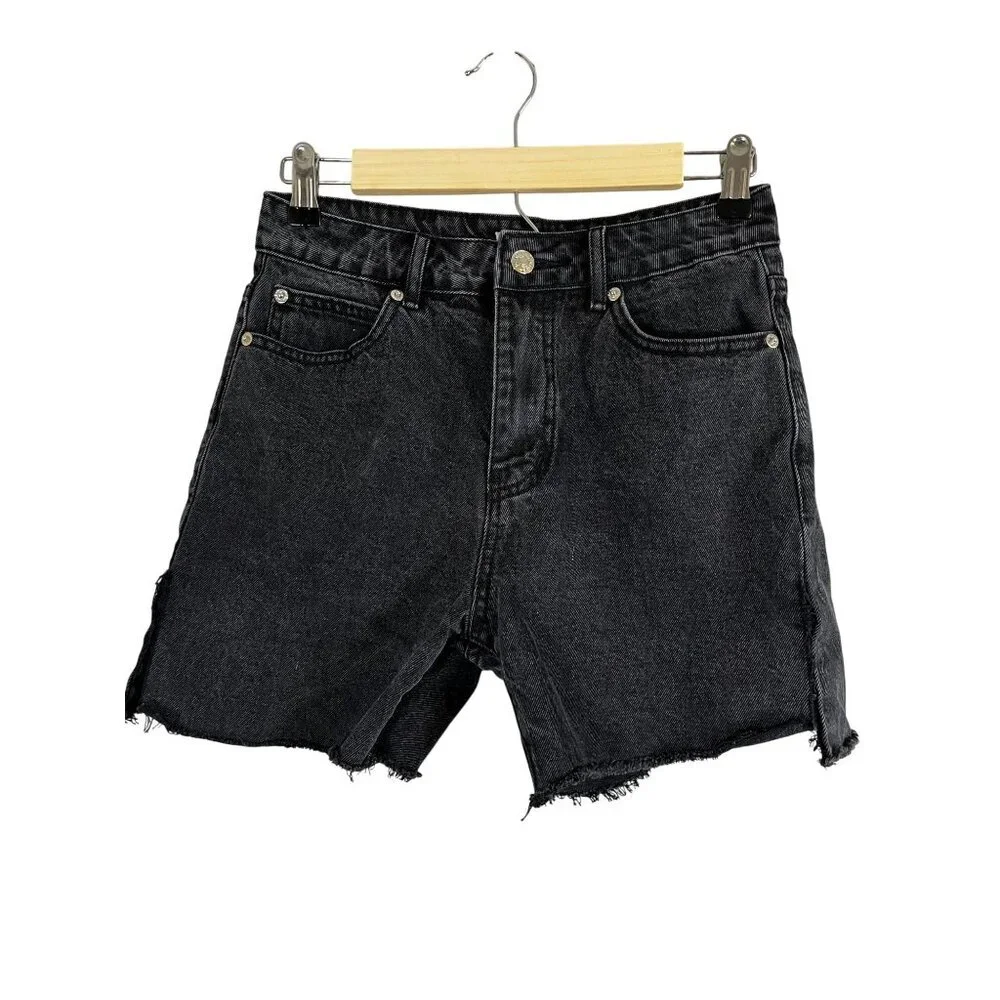 Distressed Black Denim Jeans Shorts M Western Chic Neutral Summer Cowgirl 80s